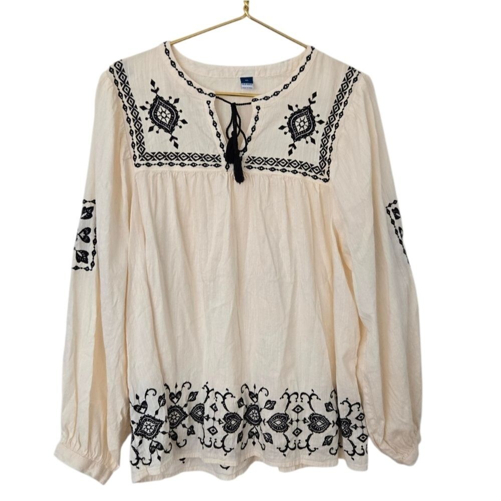 Embroidered Boho Peasant Blouse Cottagecore Top Old Navy